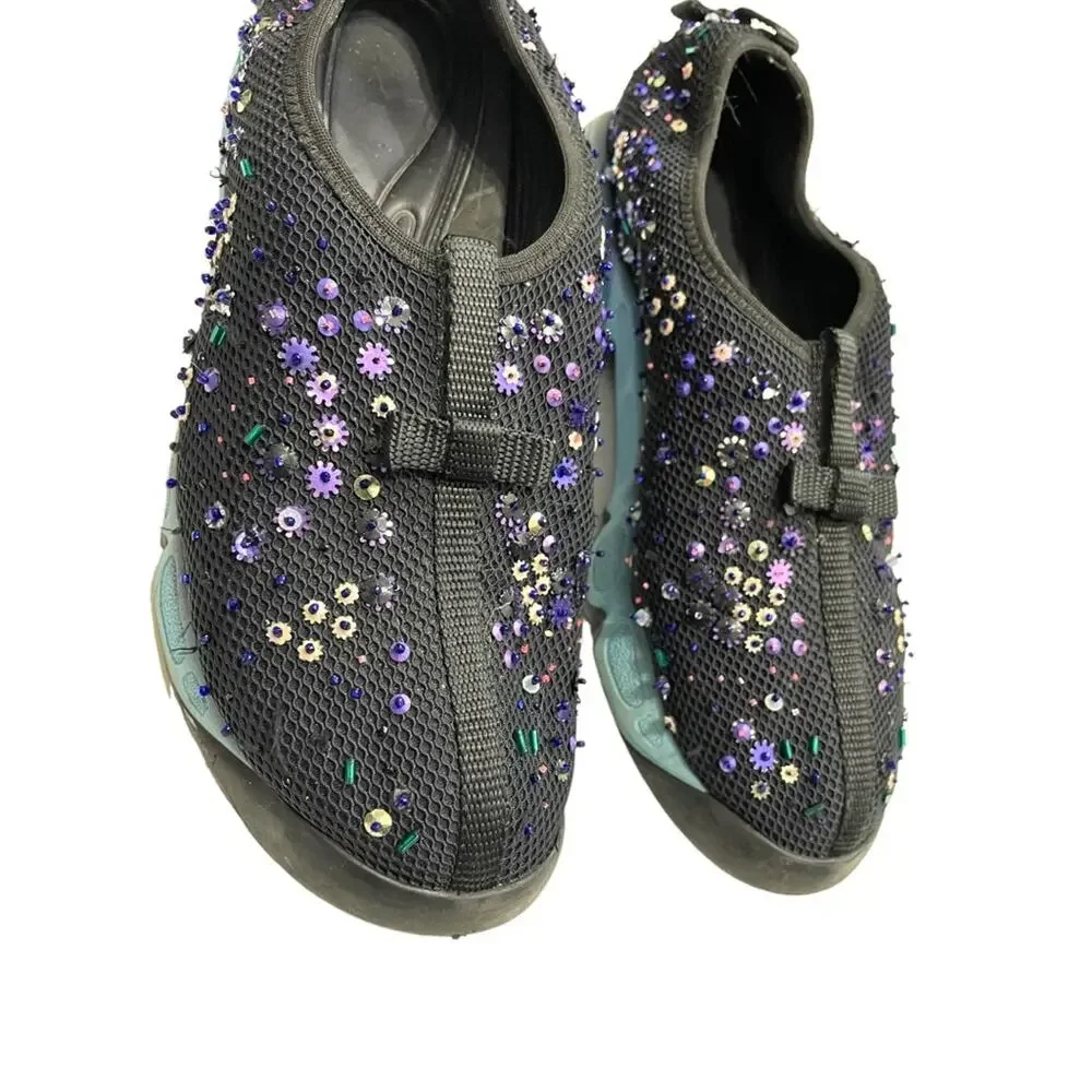 Dior Fusion Black Mesh Beaded Sequin Embellished Pull On Sneakers‎ 38.5 (8.5)